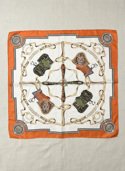 Foulard imprimé 70x70 ORANGE/ECRU