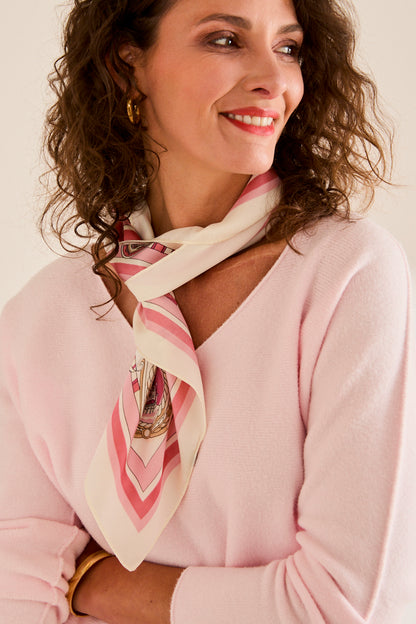 Foulard imprimé 70x70 ROSE/BLANC