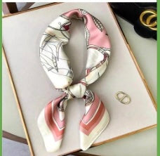 Foulard imprimé 70x70 ROSE/BLANC