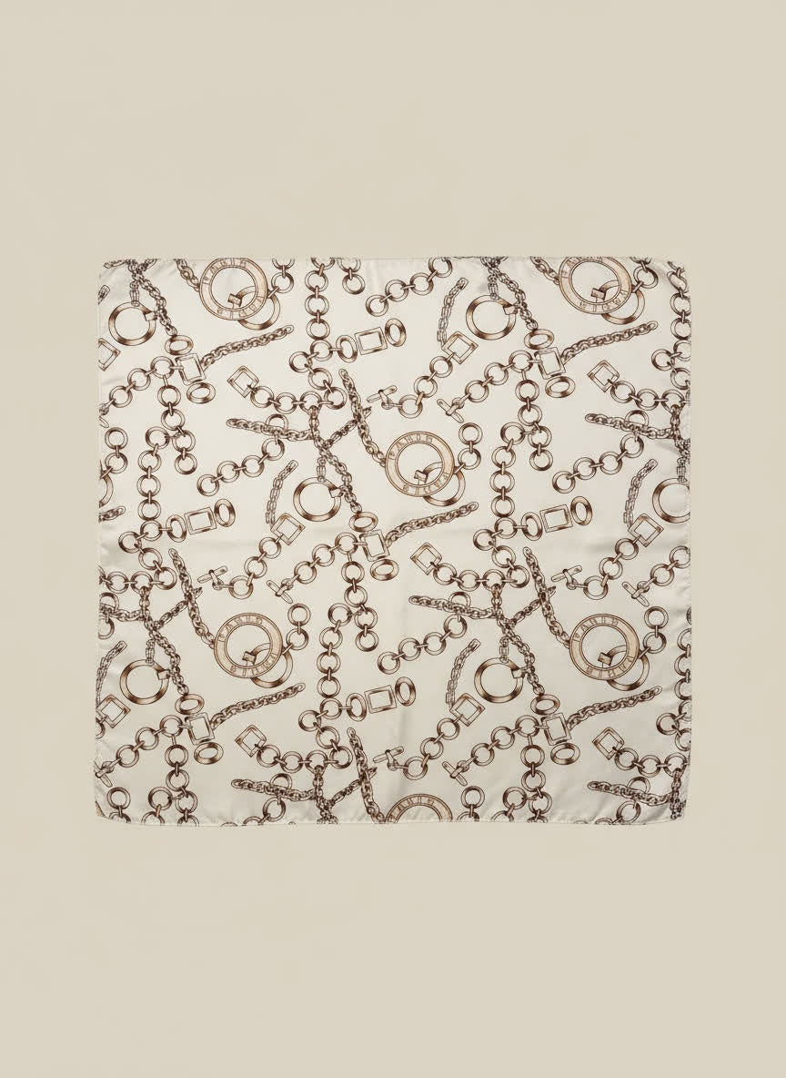 Foulard imprimé chaînes dorées – ivoire ou bleu pastel BEIGE/TAUPE