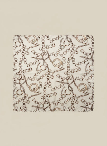 Foulard imprimé chaînes dorées – ivoire ou bleu pastel BEIGE/TAUPE