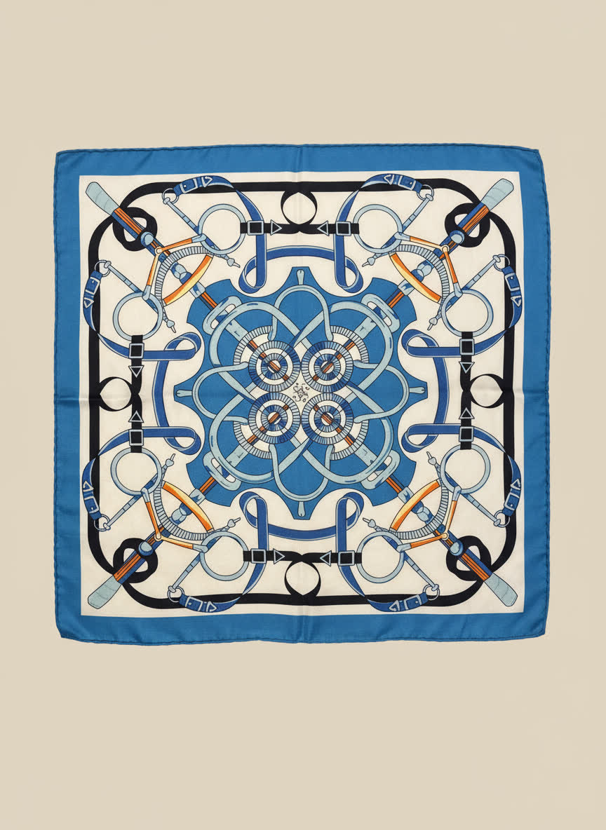 Foulard satiné à motif baroque - 50x50 cm BLEU