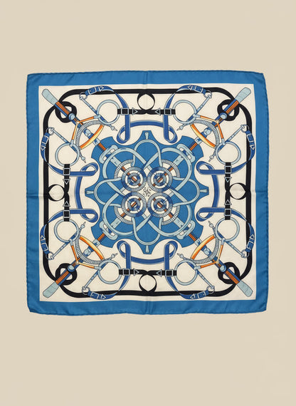 Foulard satiné à motif baroque - 50x50 cm BLEU