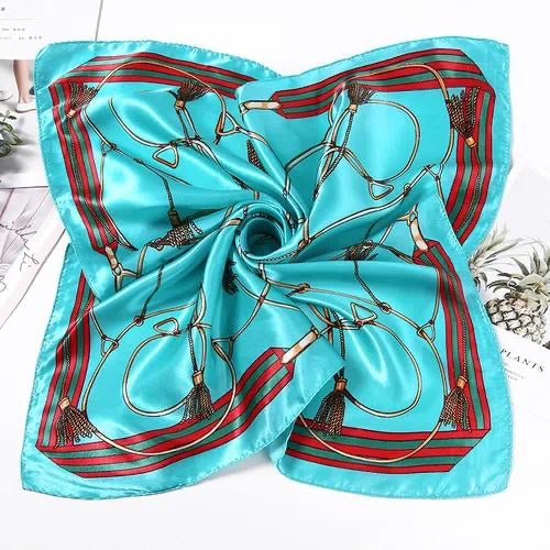 Foulard satiné à motif baroque - 50x50 cm ROUGE/MARINE