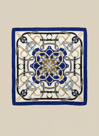 Foulard satiné à motif baroque - 50x50 cm ROYAL/BLANC