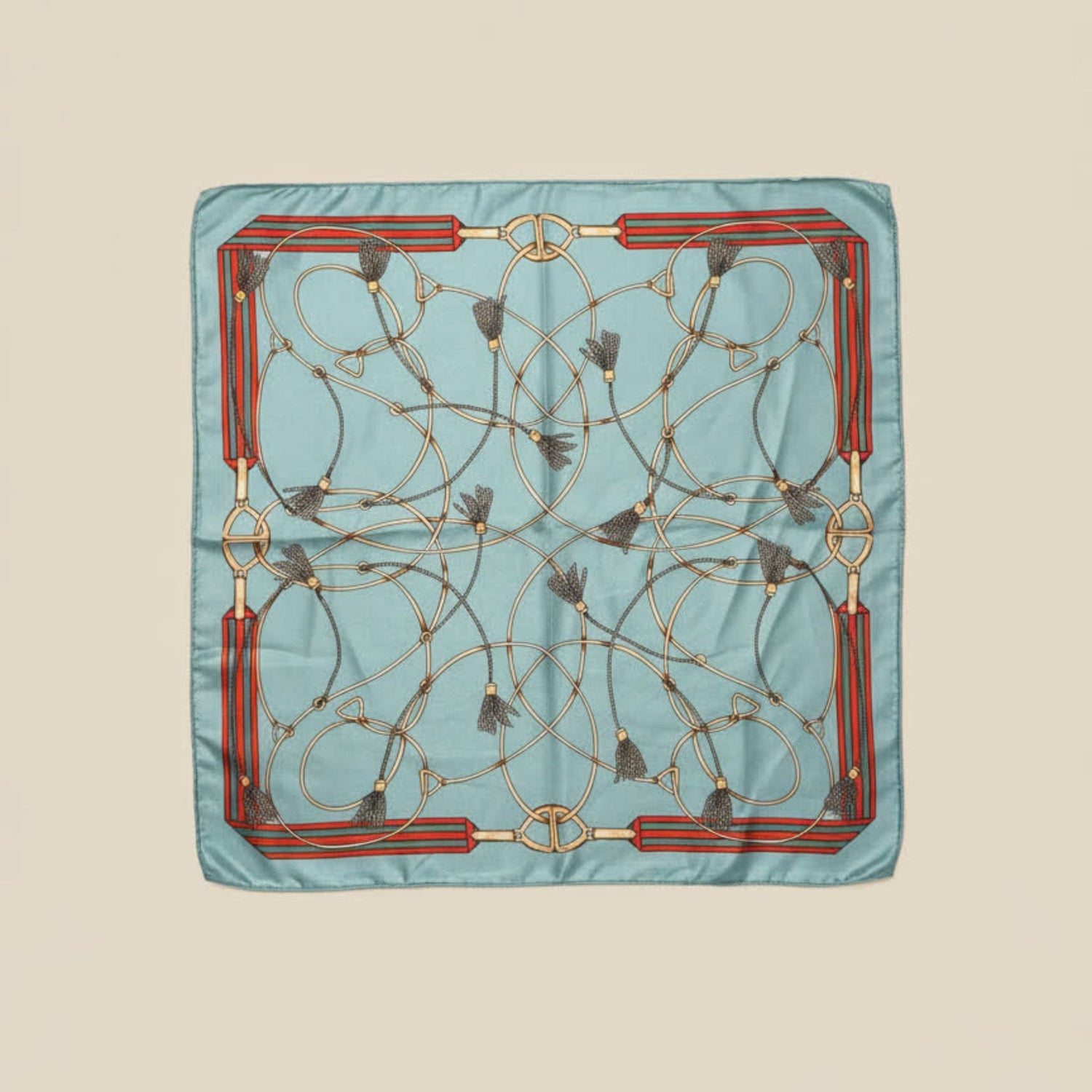 Foulard satiné à motif baroque - 50x50 cm TURQUOISE/MARRON