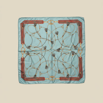 Foulard satiné à motif baroque - 50x50 cm TURQUOISE/MARRON
