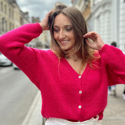 Gilet ajouré et boutons FRAMBOISE