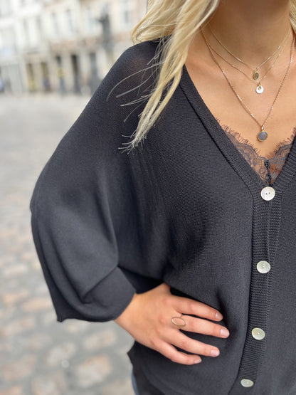 Gilet en maille fine à manche ¾ NOIR