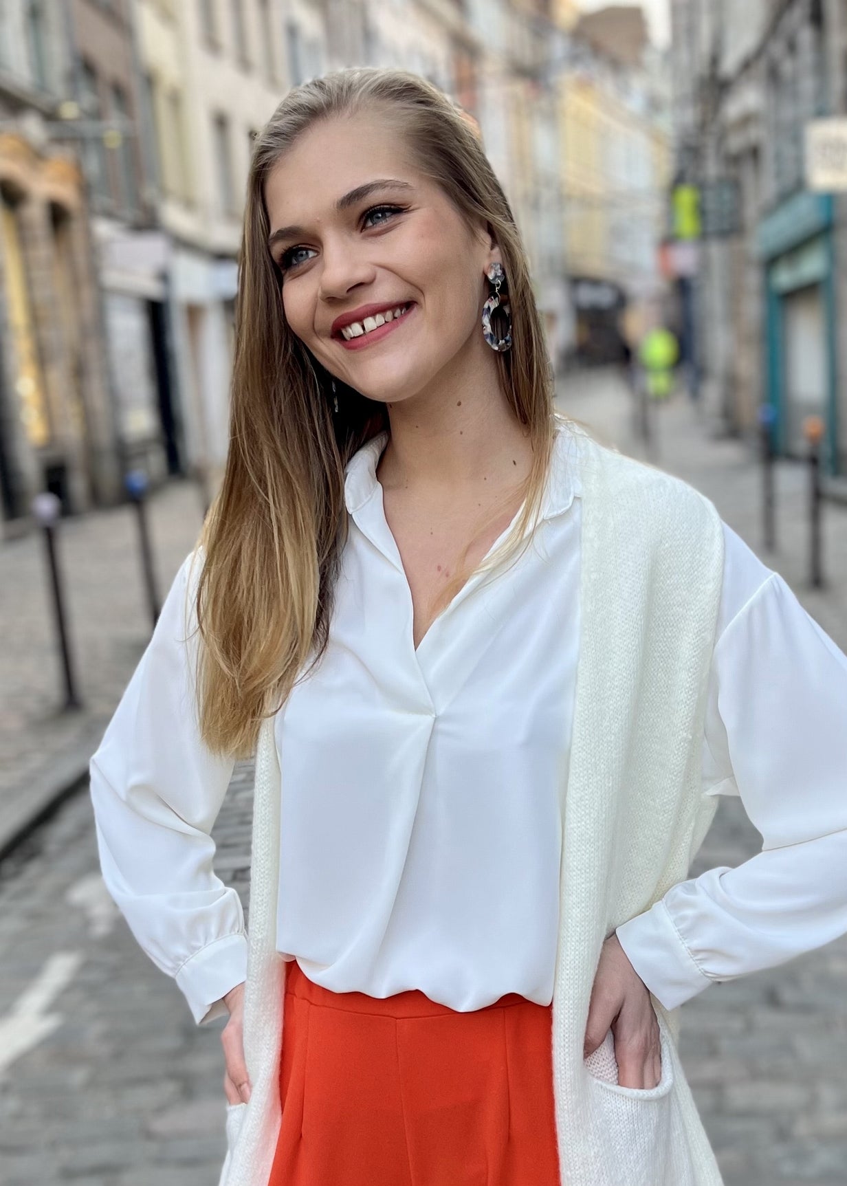 Gilet long sans manches Garance BLANC