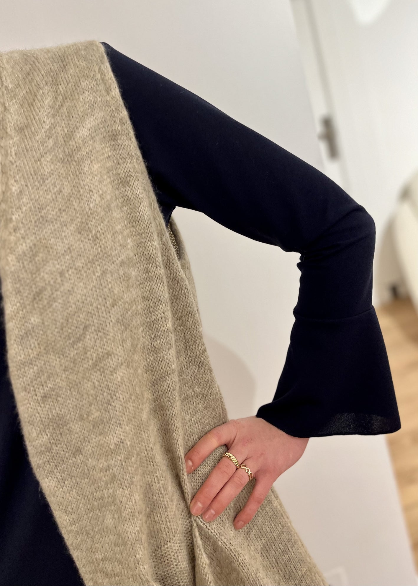 Gilet long sans manches Garance TAUPE