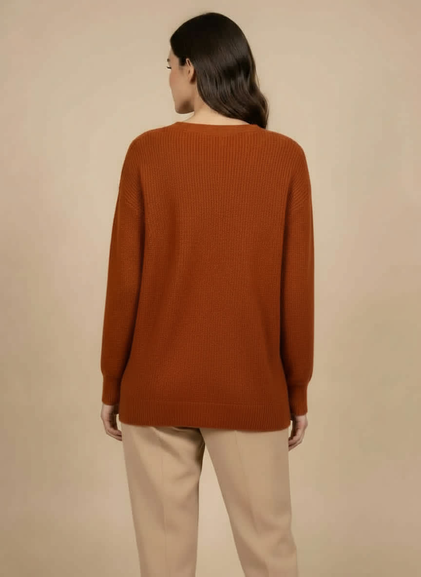 Gilet réversible maille douce Capucine - boutons marbrés TERRACOTTA