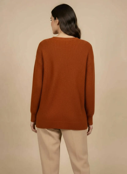 Gilet réversible maille douce Capucine - boutons marbrés TERRACOTTA