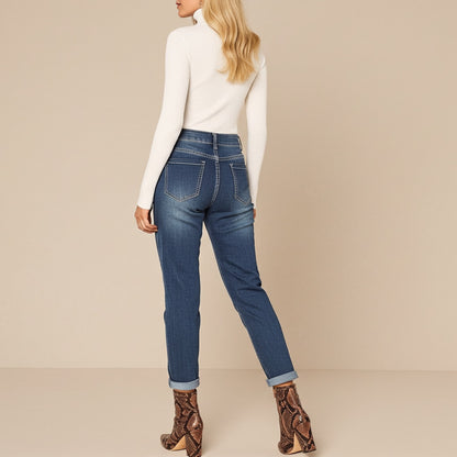 Jean mom taille haute – denim bleu vintage BLEU FONCE