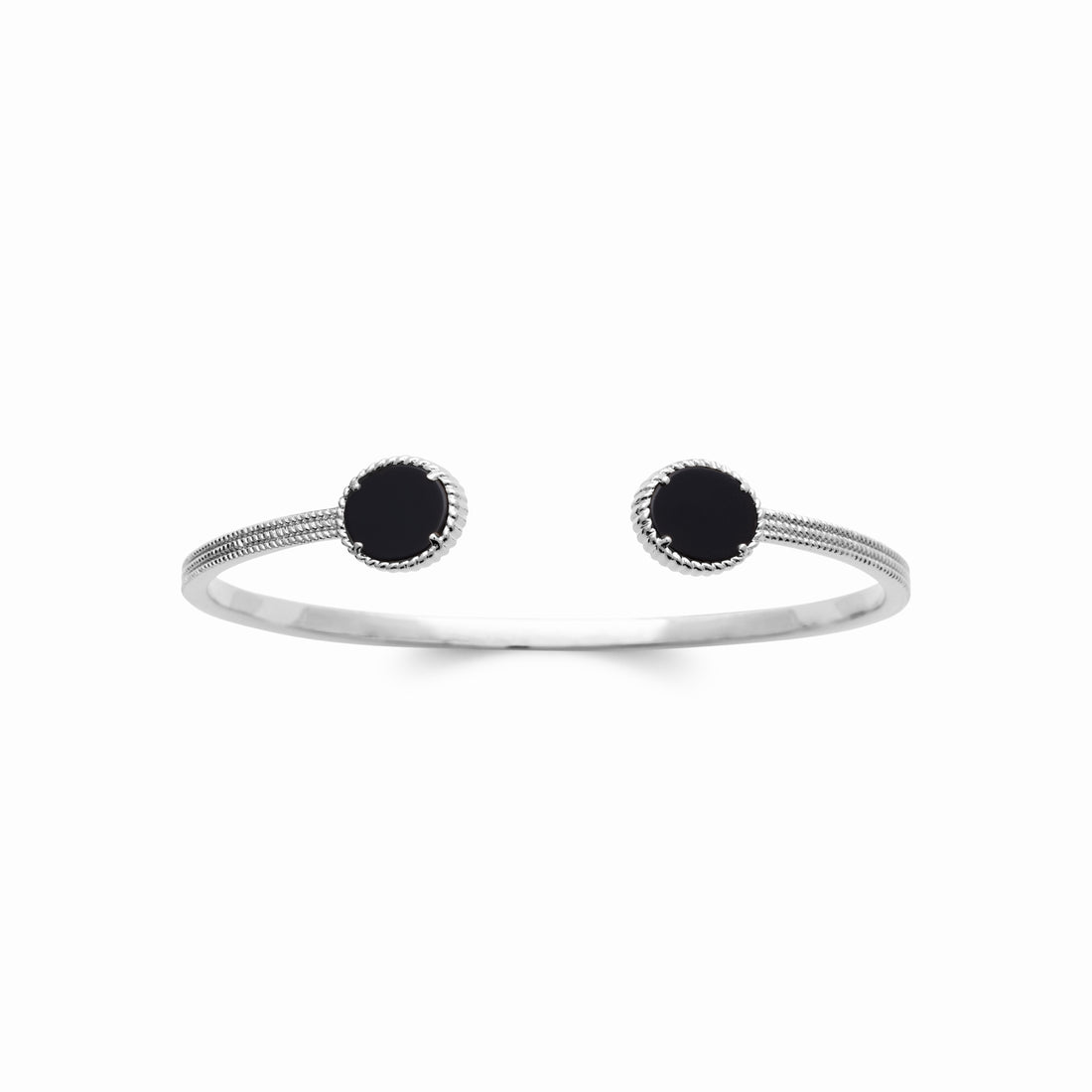 Jonc argent rhodié agate noire 