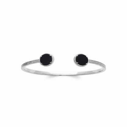 Jonc argent rhodié agate noire 
