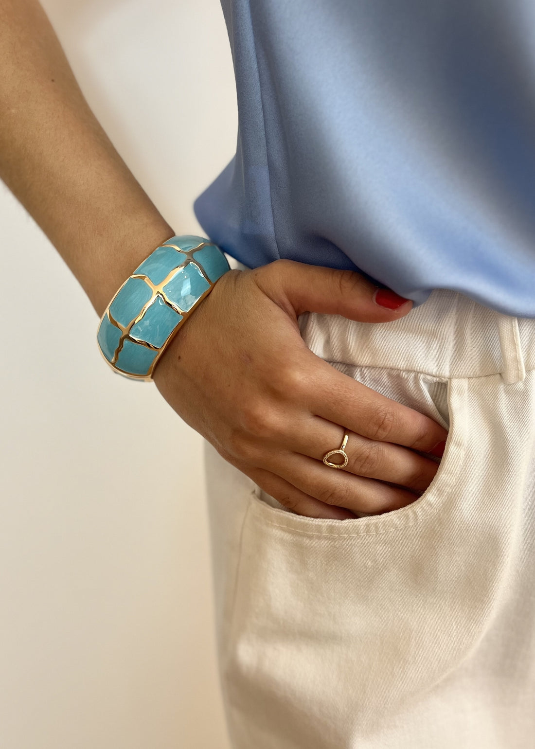 Jonc large émaillé – finition dorée DORE/TURQUOISE