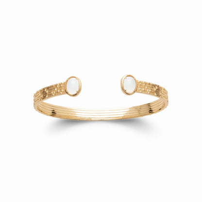 Jonc plaqué or &amp; pierre de lune 