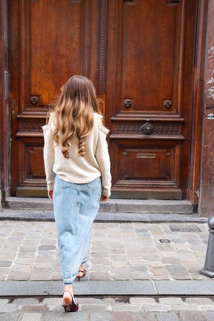 Jupe longue fendue en jean Avec bord delave JEAN DELAVE