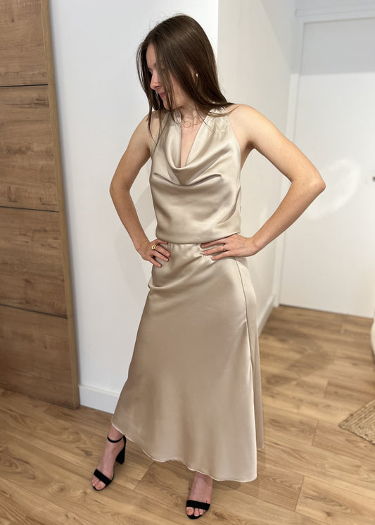Jupe longue satin angèle BEIGE