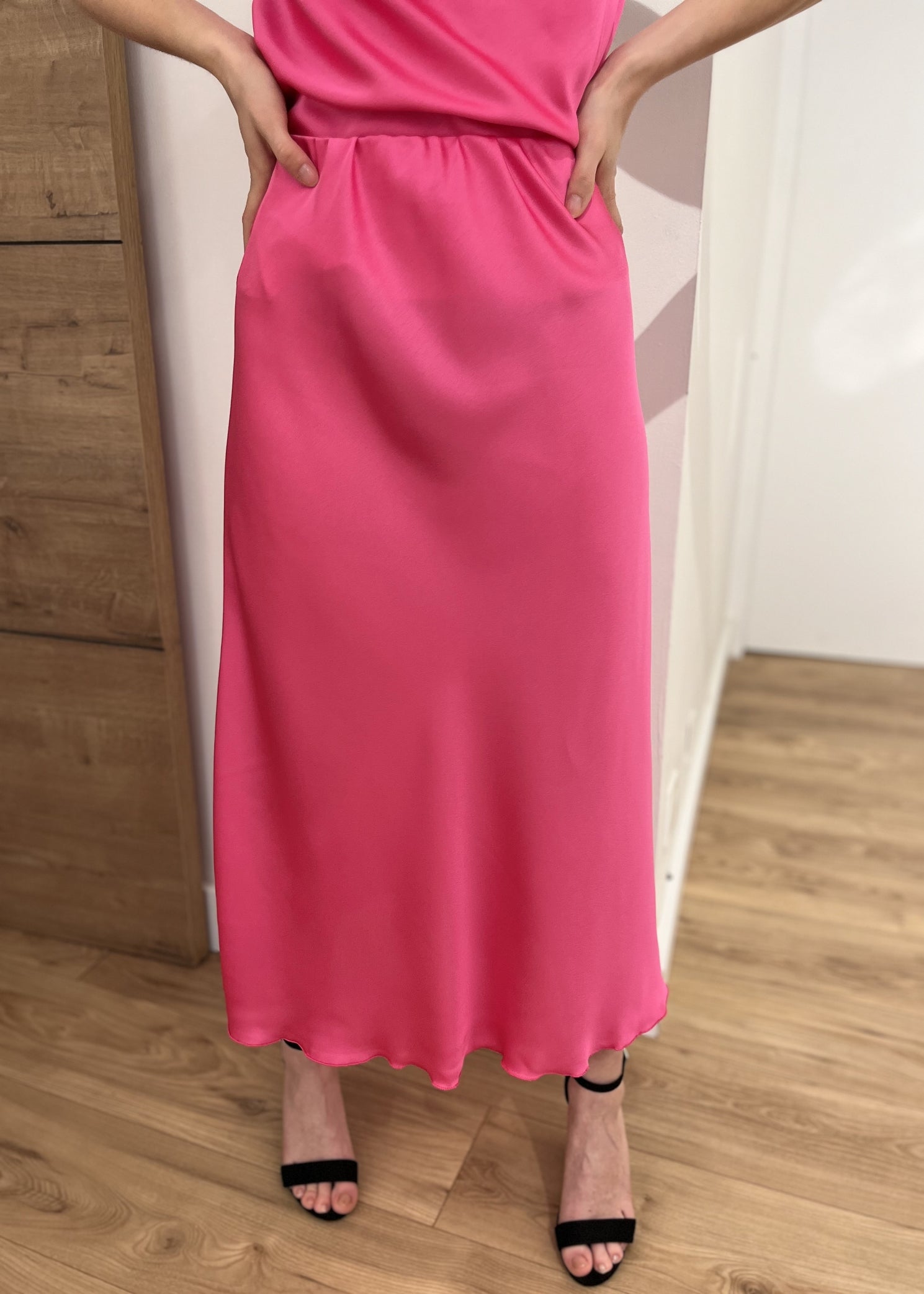 Jupe longue satin angèle FRAMBOISE