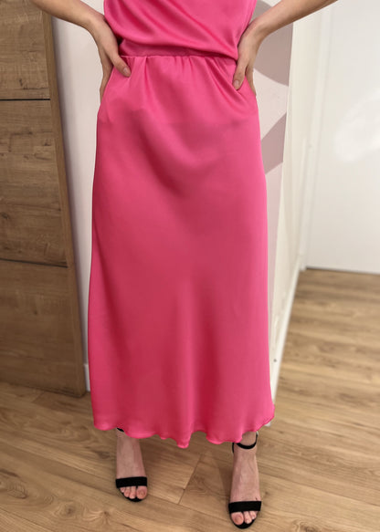 Jupe longue satin angèle FRAMBOISE