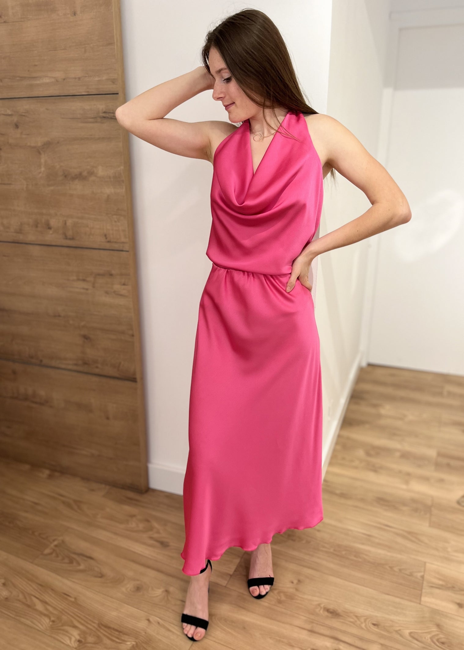 Jupe longue satin angèle FRAMBOISE