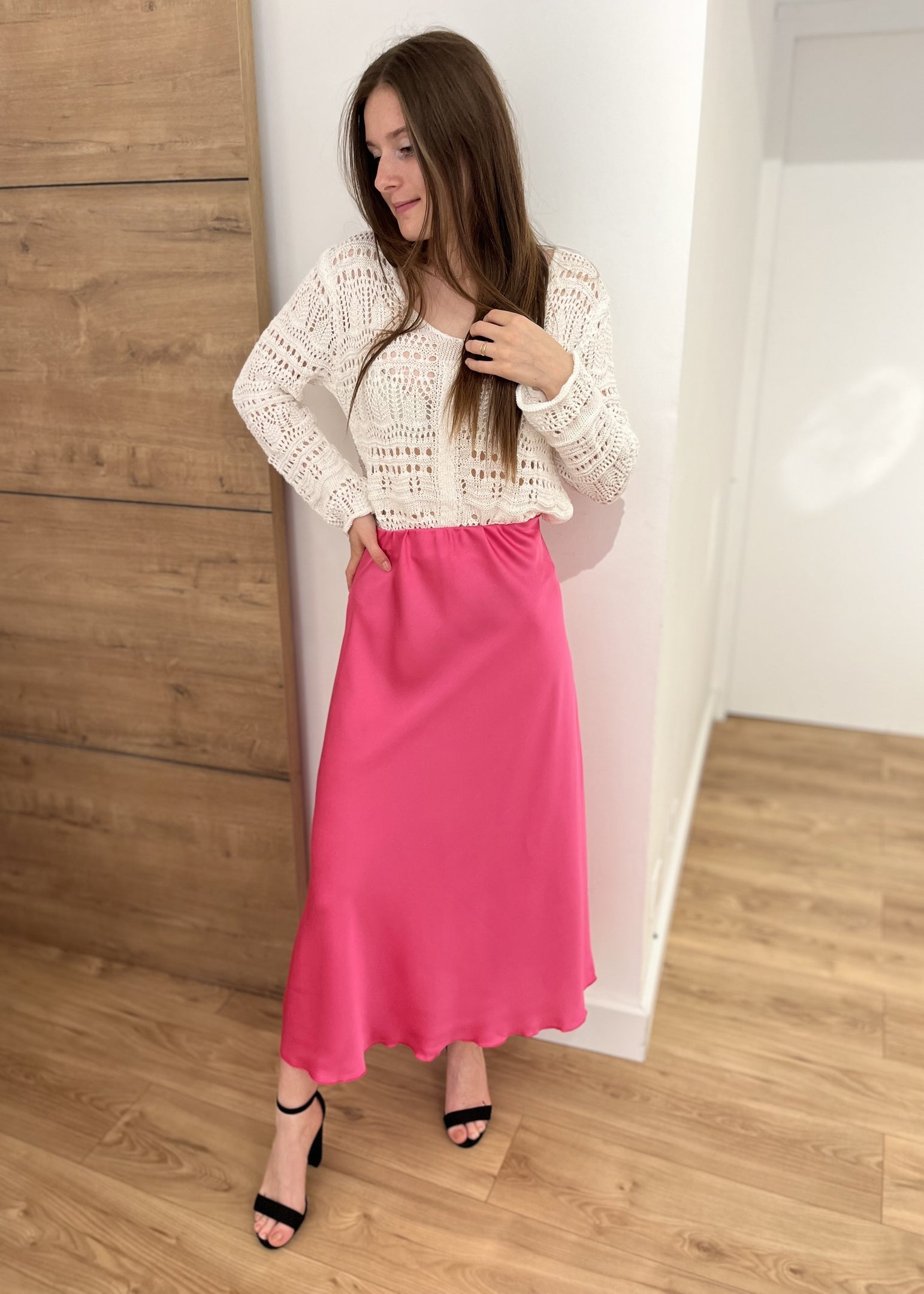 Jupe longue satin angèle FRAMBOISE