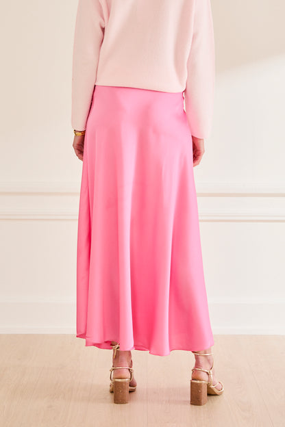 Jupe longue satin Mélina FRAMBOISE