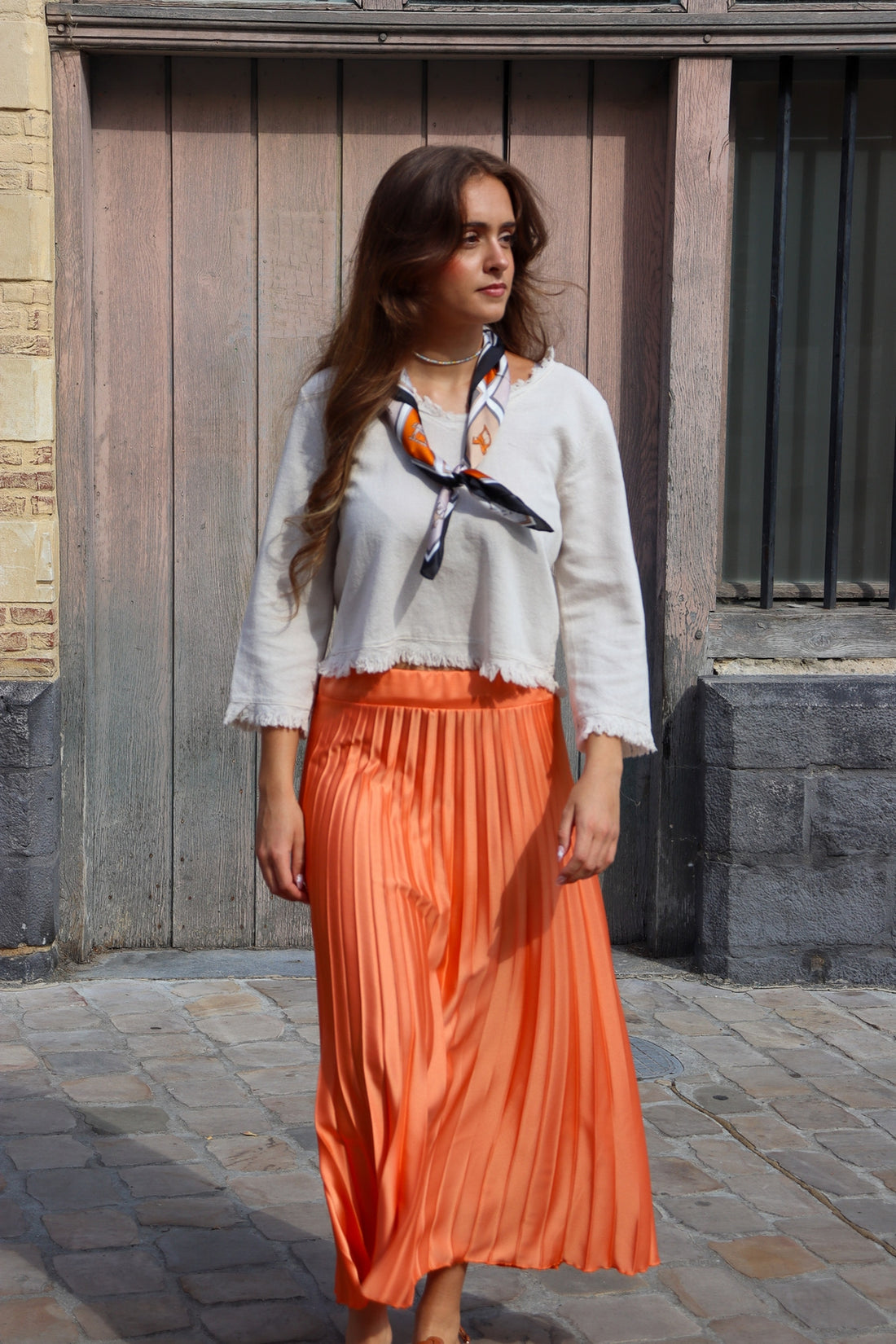 Jupe longue satin méline ORANGE