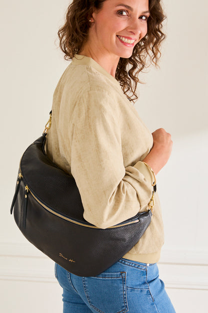 Maxi sac banane Lara – cuir grainé MARINE