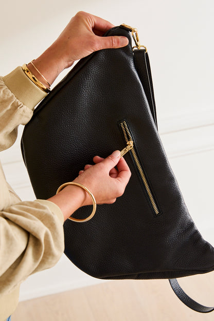 Maxi sac banane Lara – cuir grainé MARINE