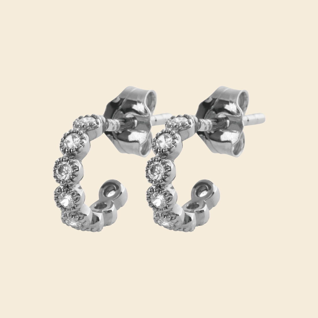 Mini créoles argent rhodié - brillants 