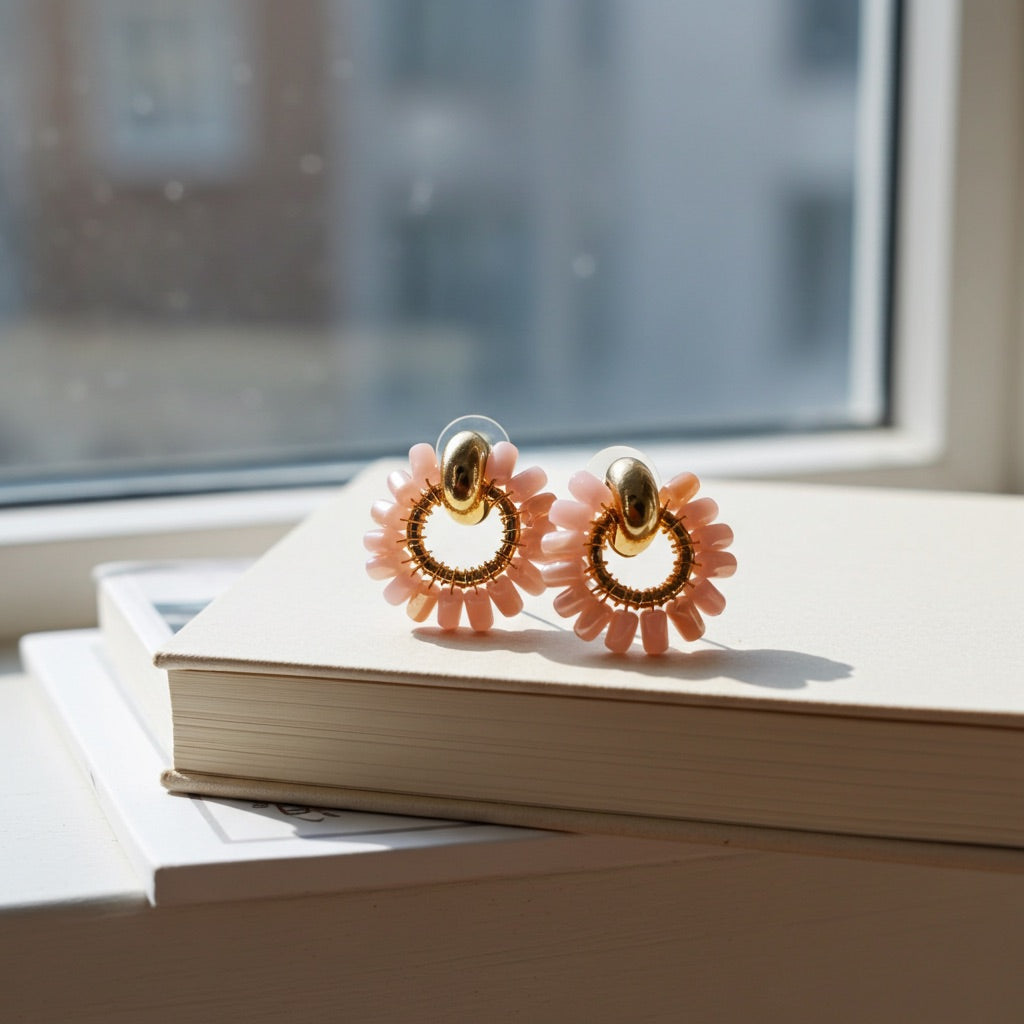 Mini créoles perles rose – acier inoxydable ROSE