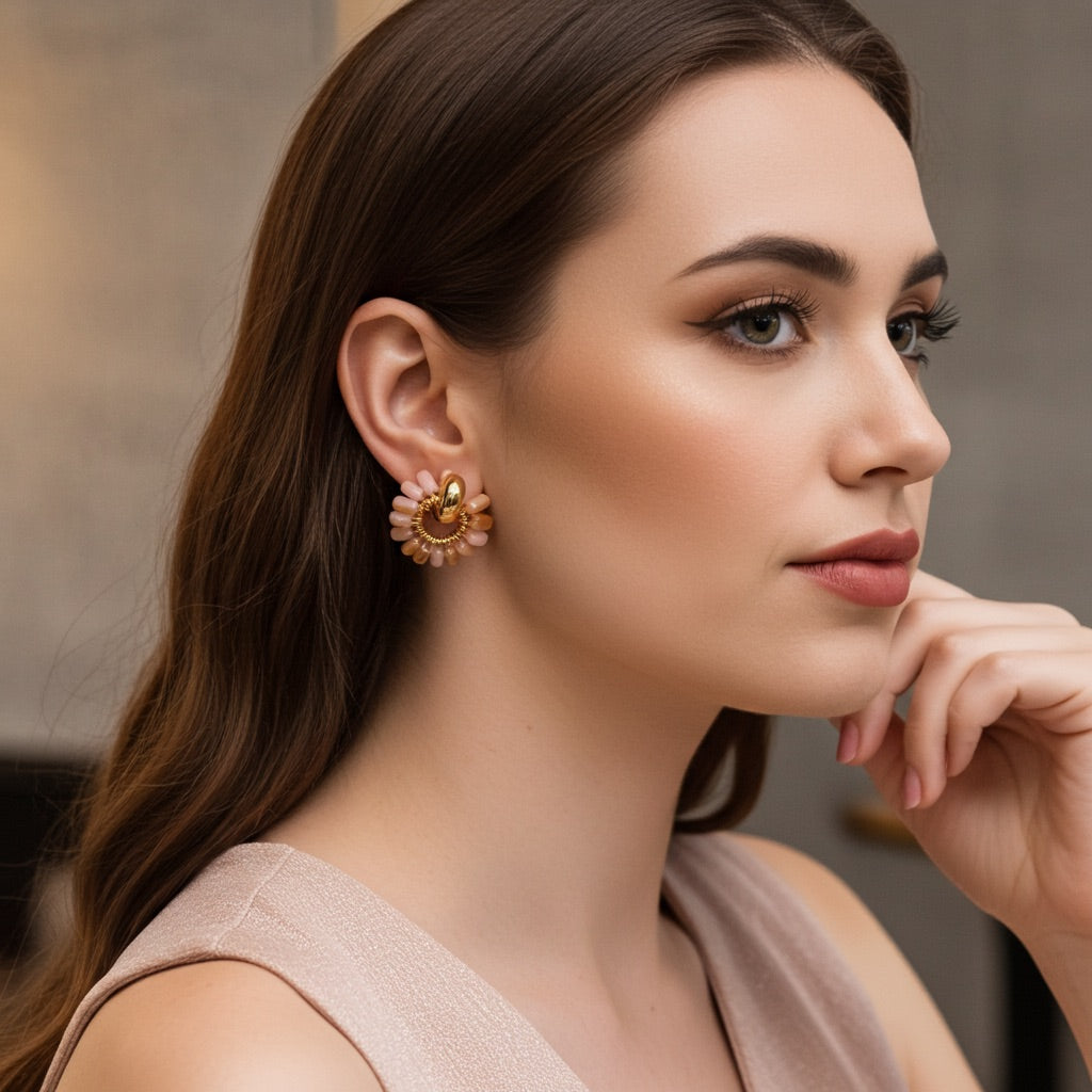 Mini créoles perles rose – acier inoxydable ROSE