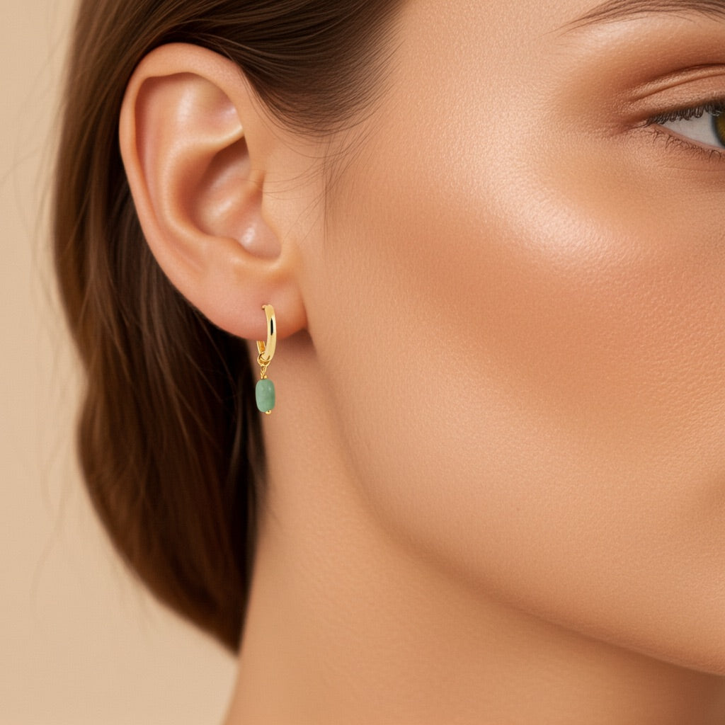 Mini-créoles plaqué or 14mm - quartzite vert