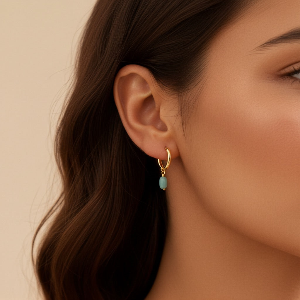 Mini créoles plaque or - amazonite