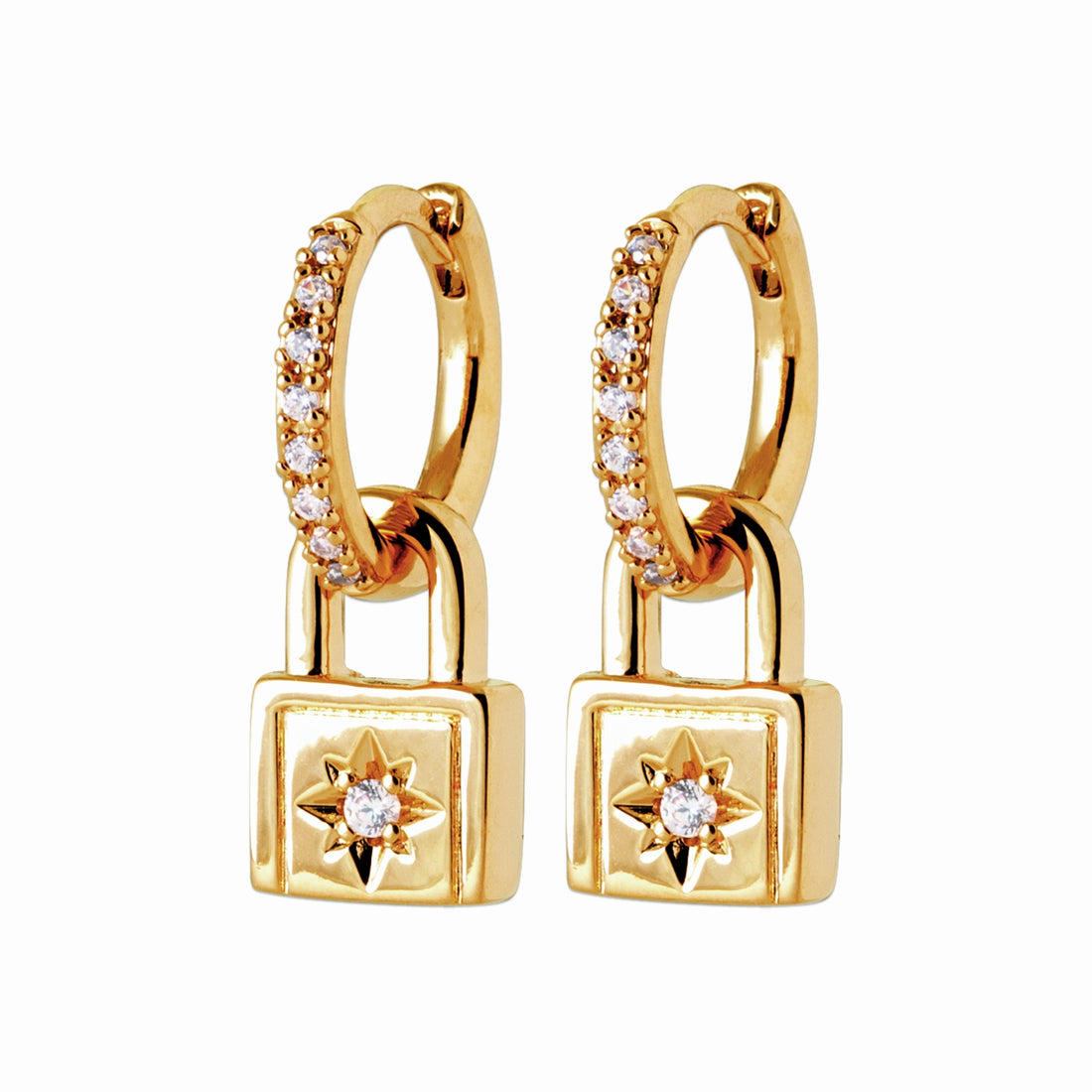 Mini-créoles plaqué or – cadenas étoilé &amp; brillants 