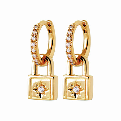 Mini-créoles plaqué or – cadenas étoilé &amp; brillants 