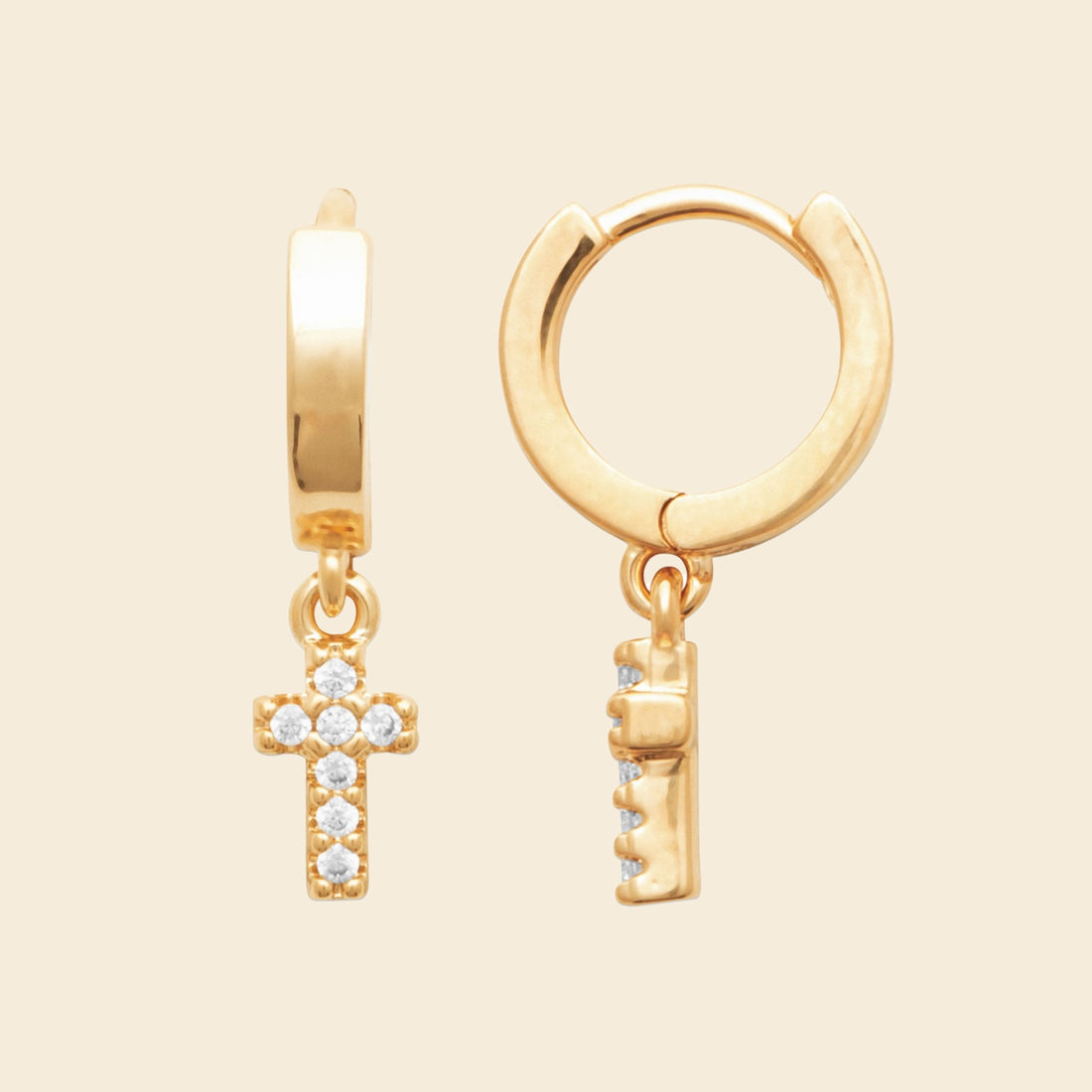 Mini-créoles plaqué or croix 
