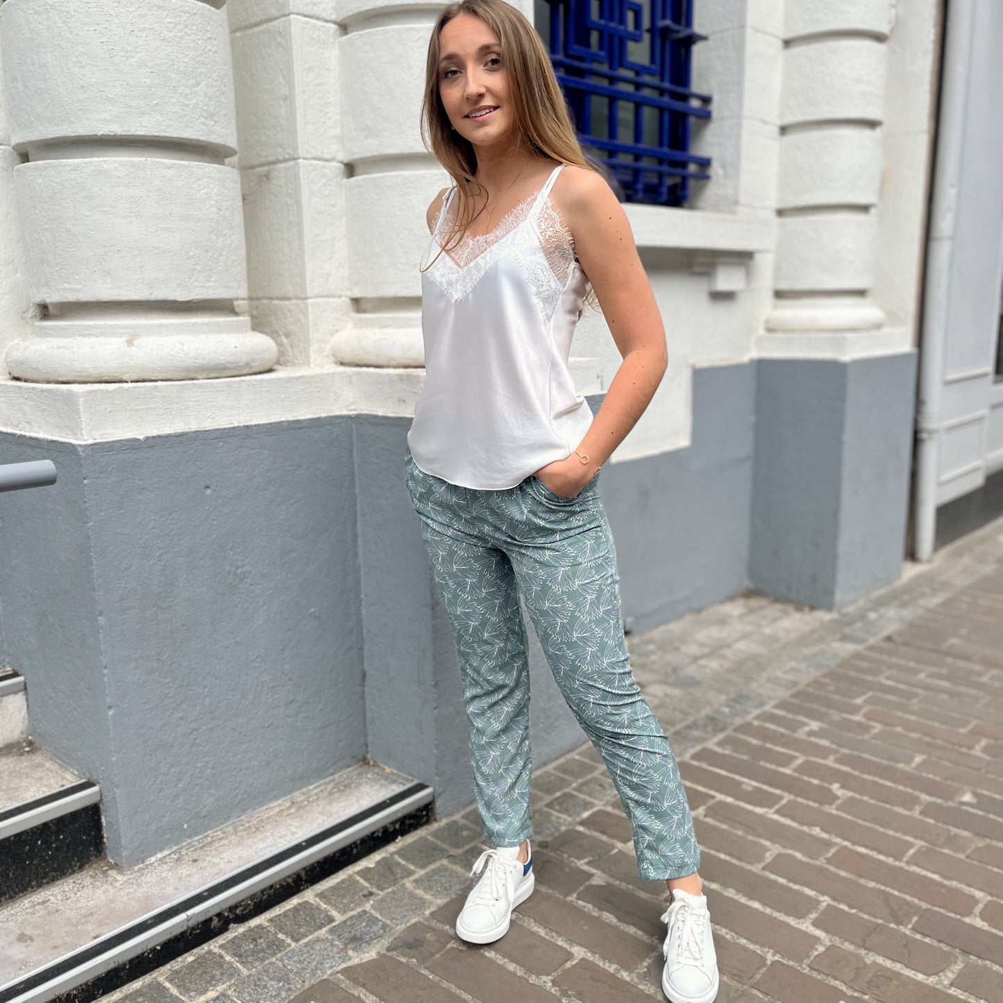 Pantalon fleurie VERT