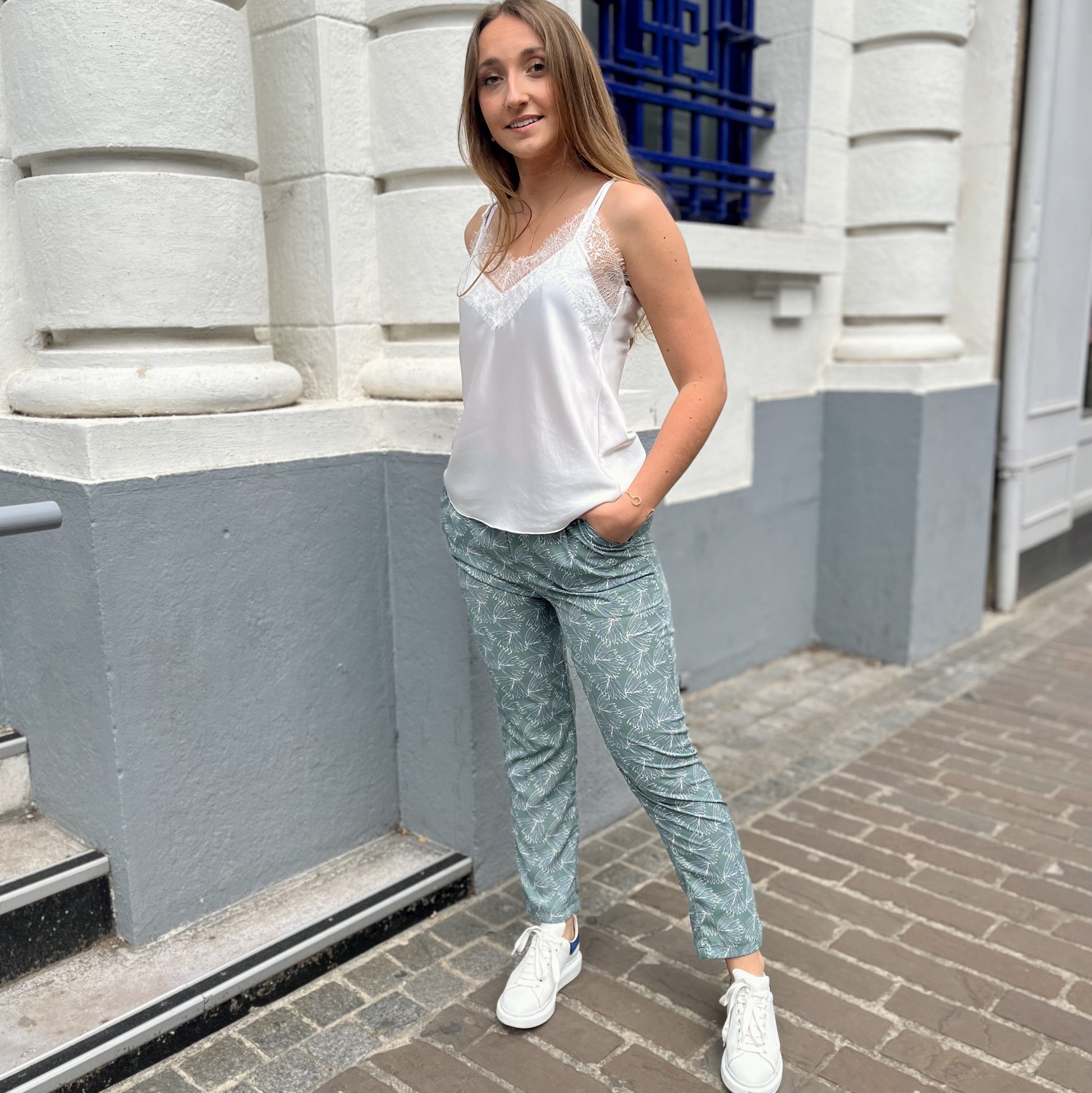 Pantalon fleurie VERT