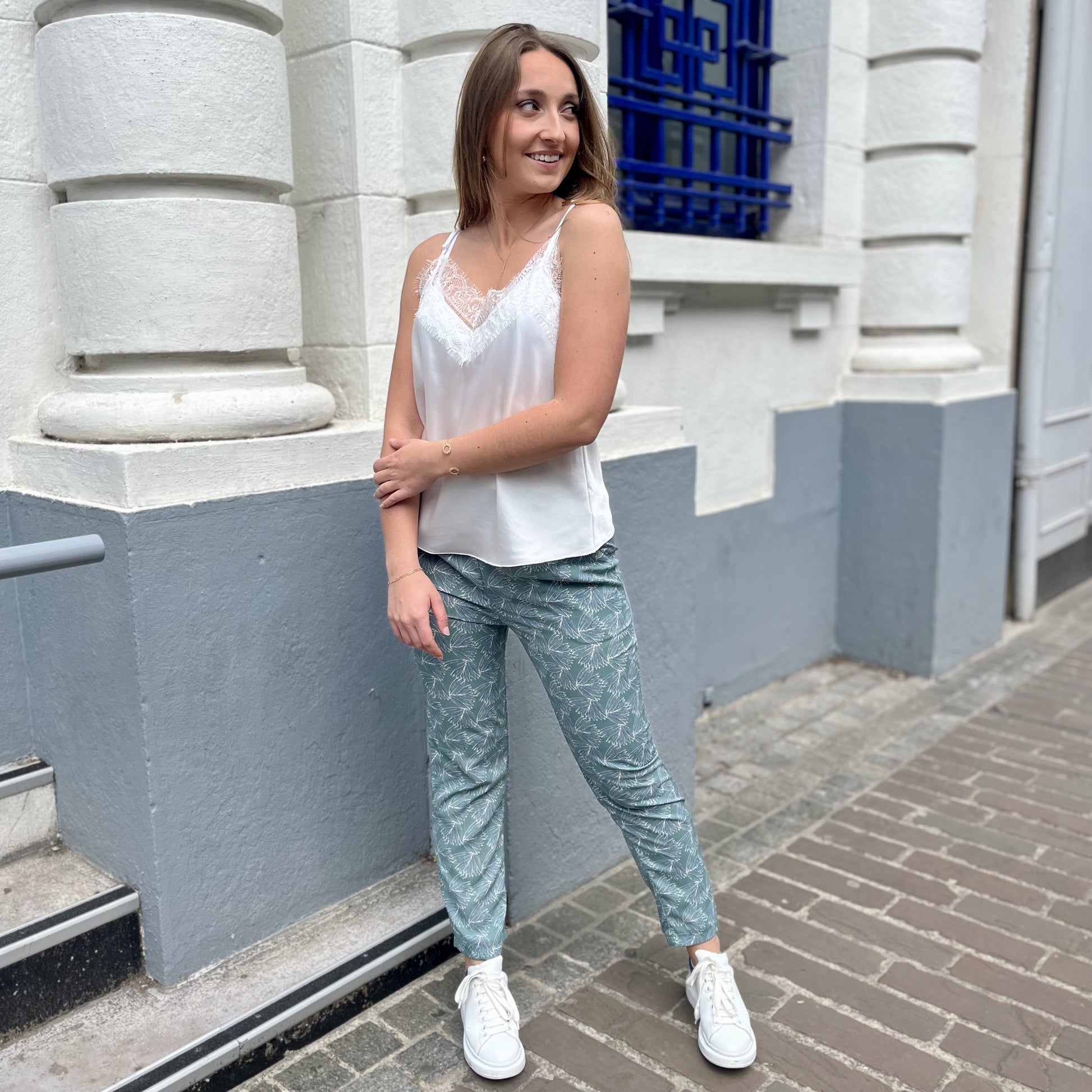 Pantalon fleurie VERT
