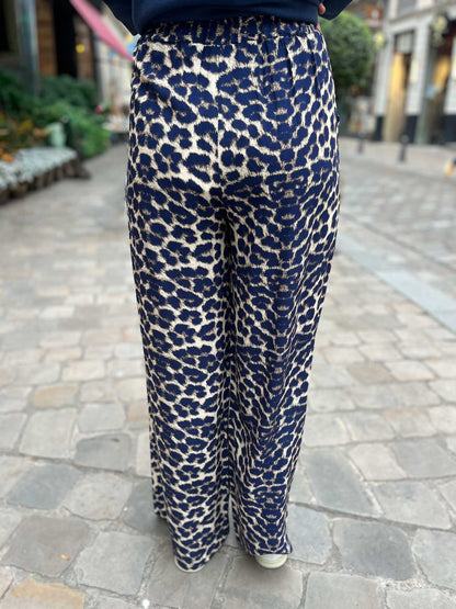 Pantalon fluide gabrielle LEOPARD MARINE