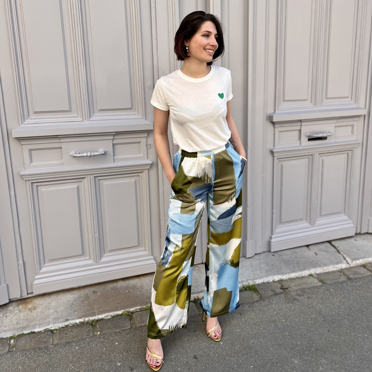 Pantalon fluide imprime BLEU