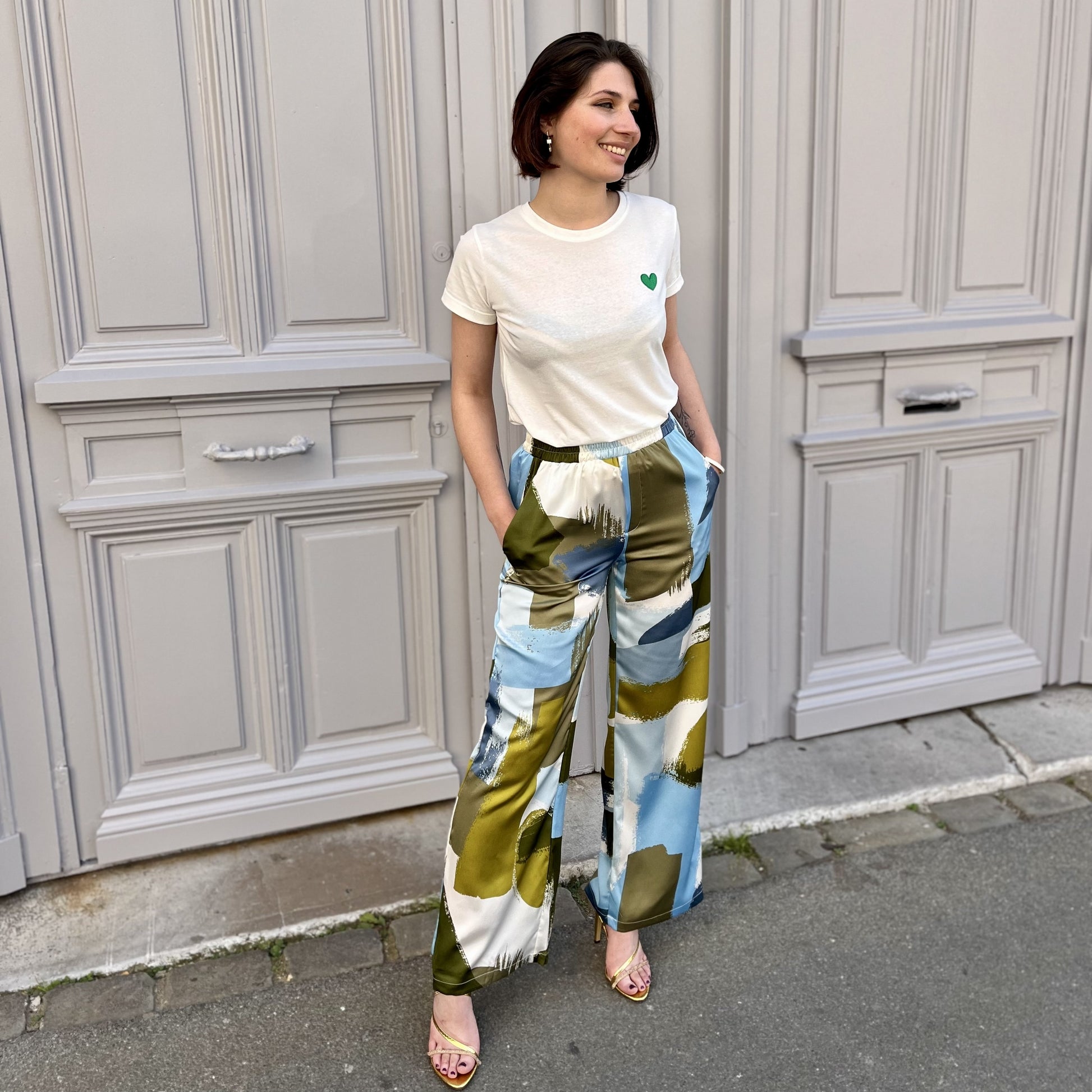 Pantalon fluide imprime BLEU