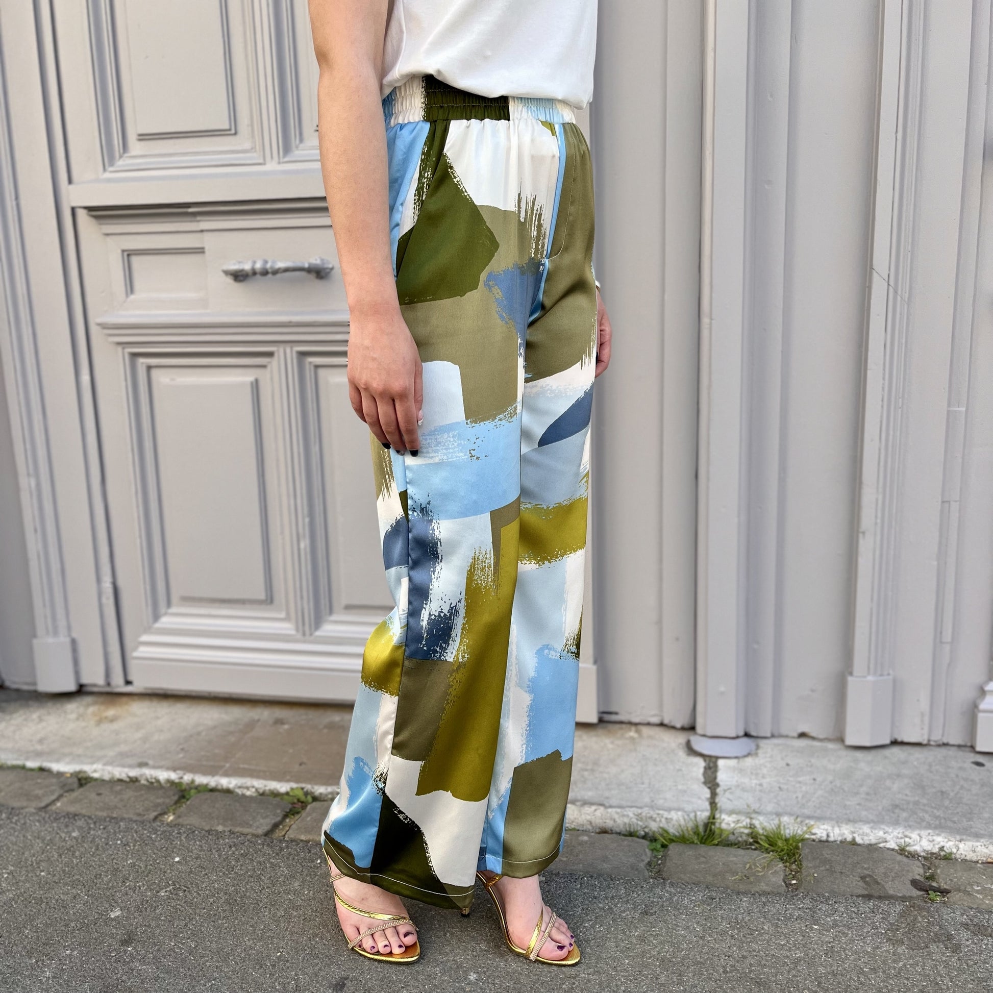 Pantalon fluide imprime BLEU