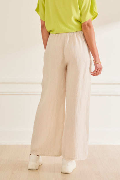 Pantalon large en lin Noémie – taille élastiquée BEIGE