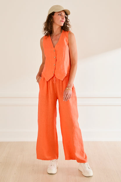 Pantalon large en lin Noémie – taille élastiquée ORANGE