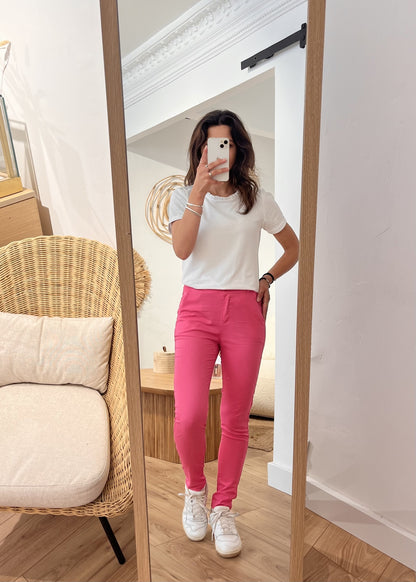 Pantalon slim coton stretch Alexandrine FRAMBOISE